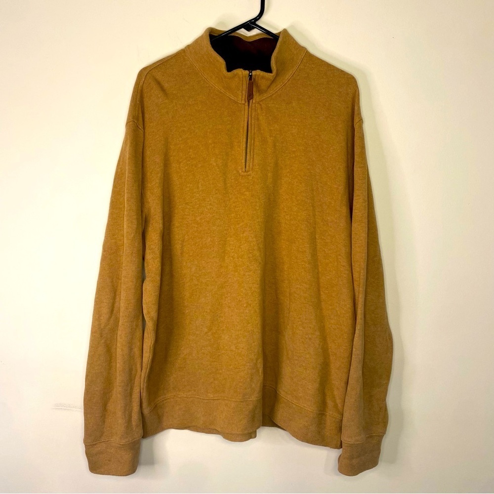 Lands End Mens Brown Quarter Zip Pullover Sweater XL Business Casual Tan